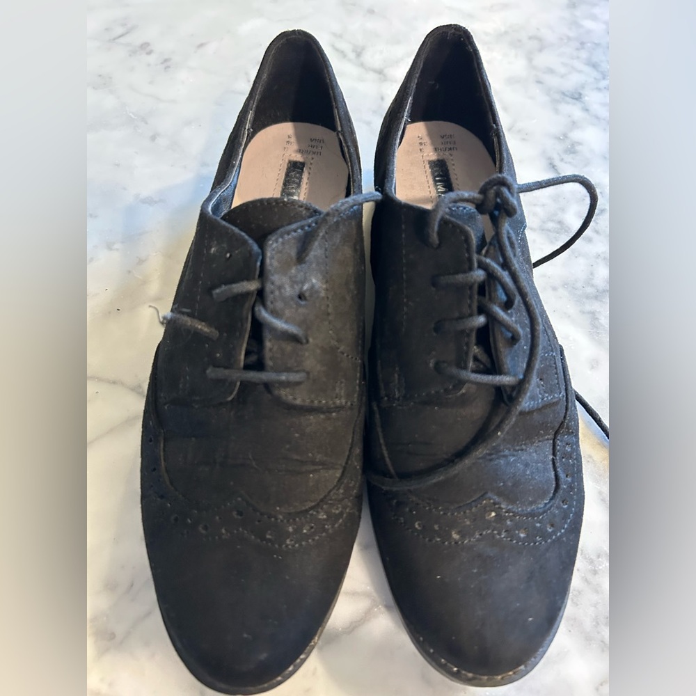 Women’s PRIMARK Black Faux Suede Lace Up Oxfords Shoes Flats Size UK 3 US 5